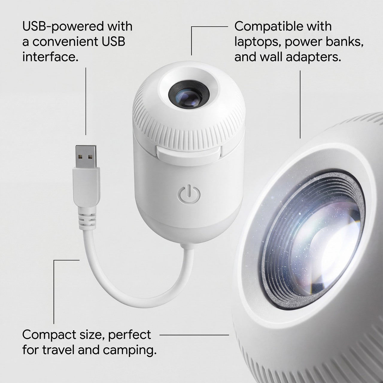 Projection Night Light - USB Powered Starry Sky Lamp for Bedroom Nursery Ambient Lighting