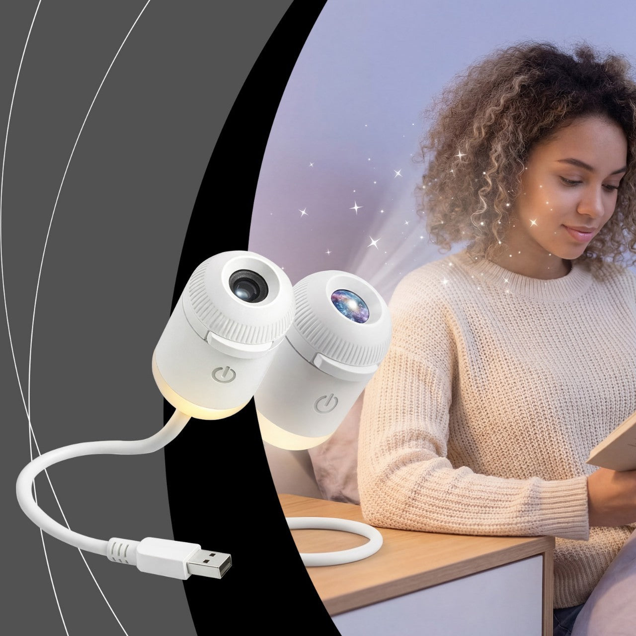 Projection Night Light - USB Powered Starry Sky Lamp for Bedroom Nursery Ambient Lighting