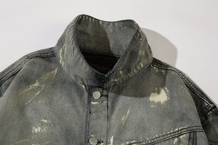 Men's Trendy Punk Contrast Color Gradient Irregular Stitching Cat Beard Polo Collar Jacket