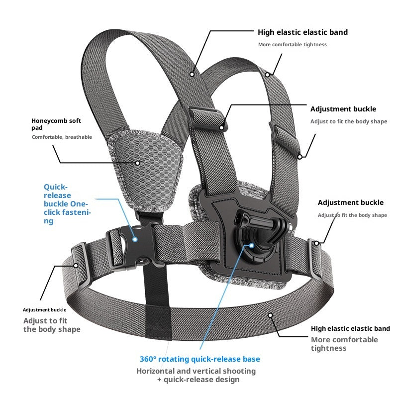 Chest Mount For Dual-camera Action Camera Setup Front And Rear