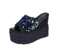 Korean Version Of High-heeled Slippers Women Summer New Women's Shoes Thick-soled Flip-flops With Sandals And Slippers With Rhinestones