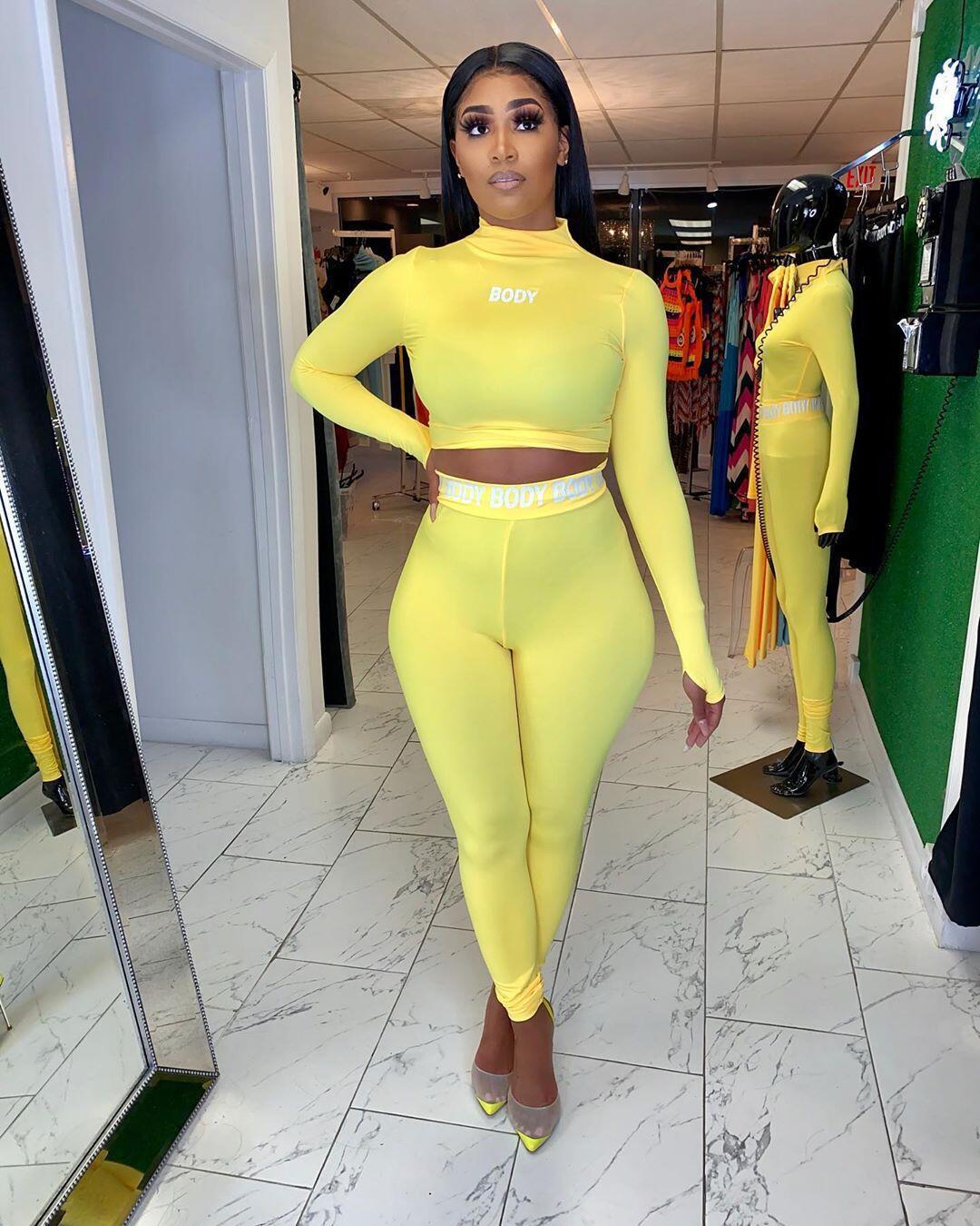 Fall And Winter European And American Women'S Clothing Amazon Hot Cross Border Foreign Trade Sexy Solid Color Tight Long Sleeve Two Piece Suit For Women