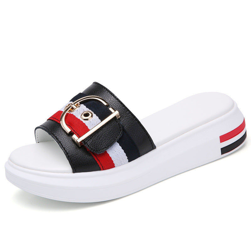 Summer Net Celebrity Same Style Slippers Women Flat-bottomed Flip-flop Beach Sandals Fashion Outer Wear New All-match