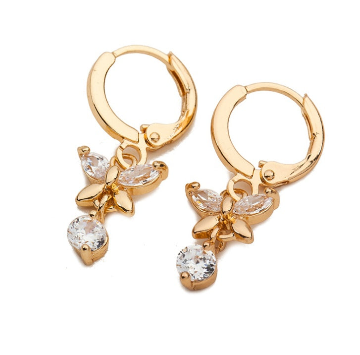 Earrings butterfly gold crystal women