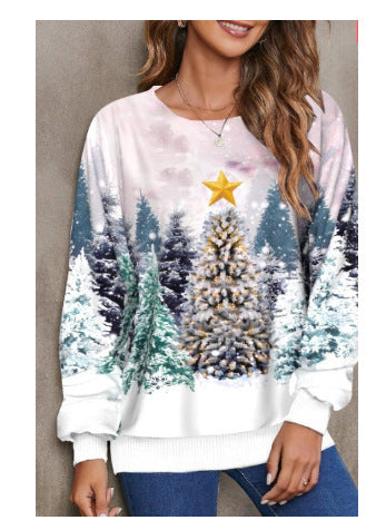 Snowflake Print Pullover Plus Size Women's Clothing