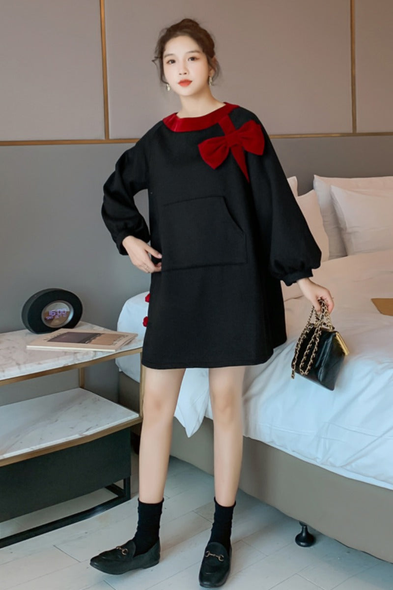 Fashionable bowknot black sweater women