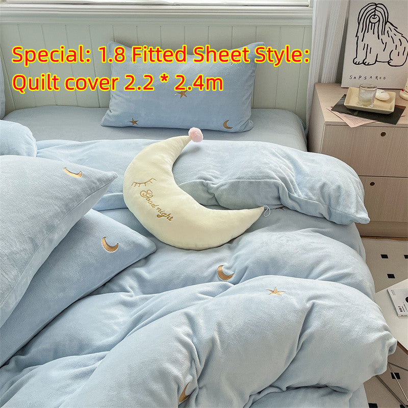 Four Piece Set Of Healing Princess Style Double Sided Velvet Coral Velvet Bed Sheets