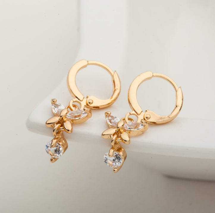 Earrings butterfly gold crystal women