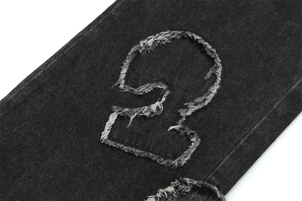 Men's Digital Cat Beard Affixed Cloth Embroidered Washed Jeans