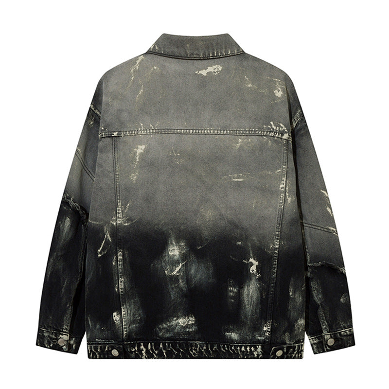 Men's Trendy Punk Contrast Color Gradient Irregular Stitching Cat Beard Polo Collar Jacket