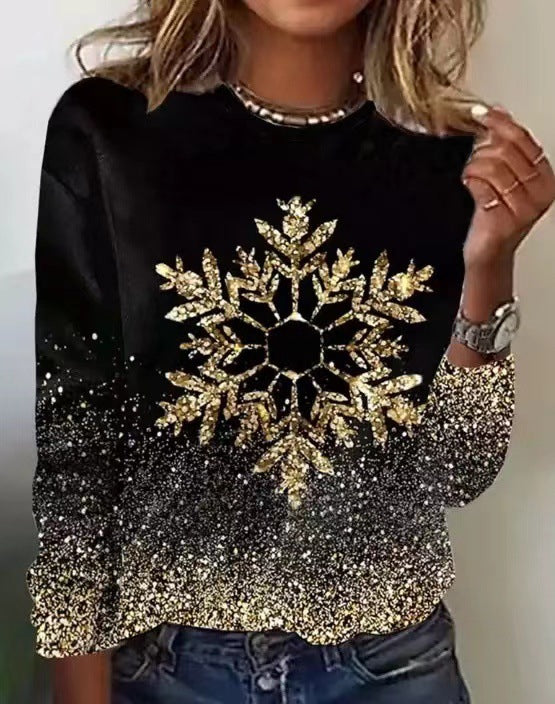Snowflake Print Pullover Plus Size Women's Clothing