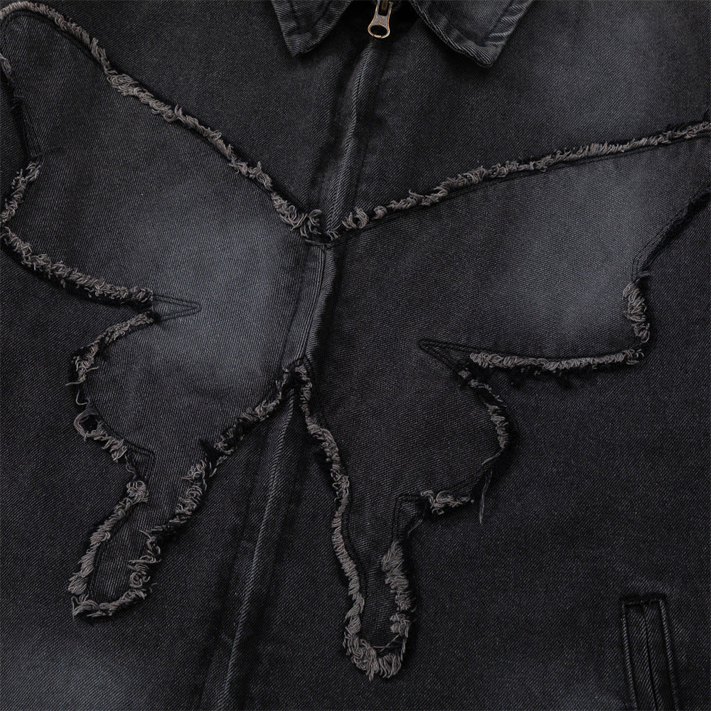 National Fashion Niche Butterfly Patch Cat Beard Denim Coat