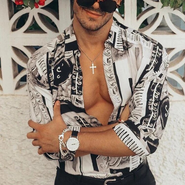 Digital Printed  Business Men's Shirt Long Sleeve