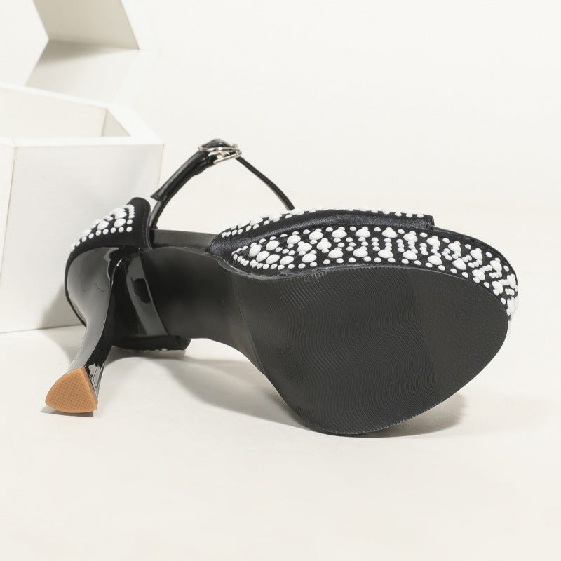 Fashionable Waterproof Platform Pearl Strap Ultra-High Heels