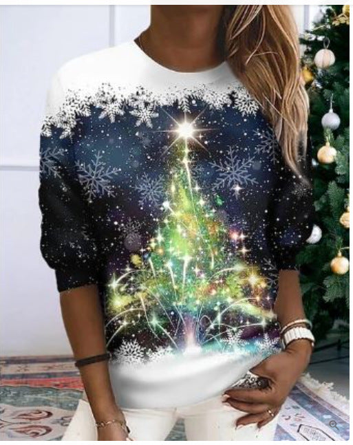 Snowflake Print Pullover Plus Size Women's Clothing