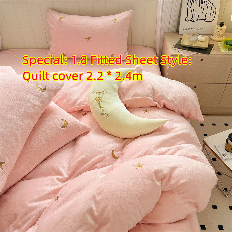 Four Piece Set Of Healing Princess Style Double Sided Velvet Coral Velvet Bed Sheets