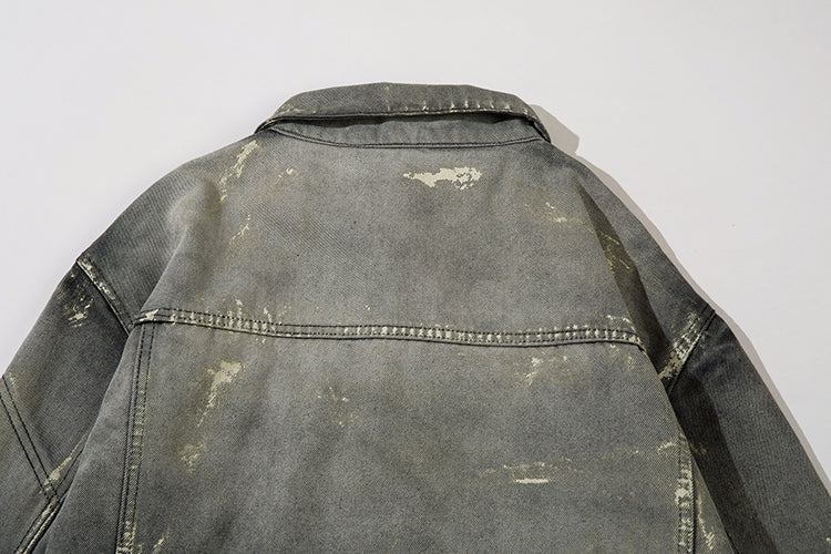 Men's Trendy Punk Contrast Color Gradient Irregular Stitching Cat Beard Polo Collar Jacket