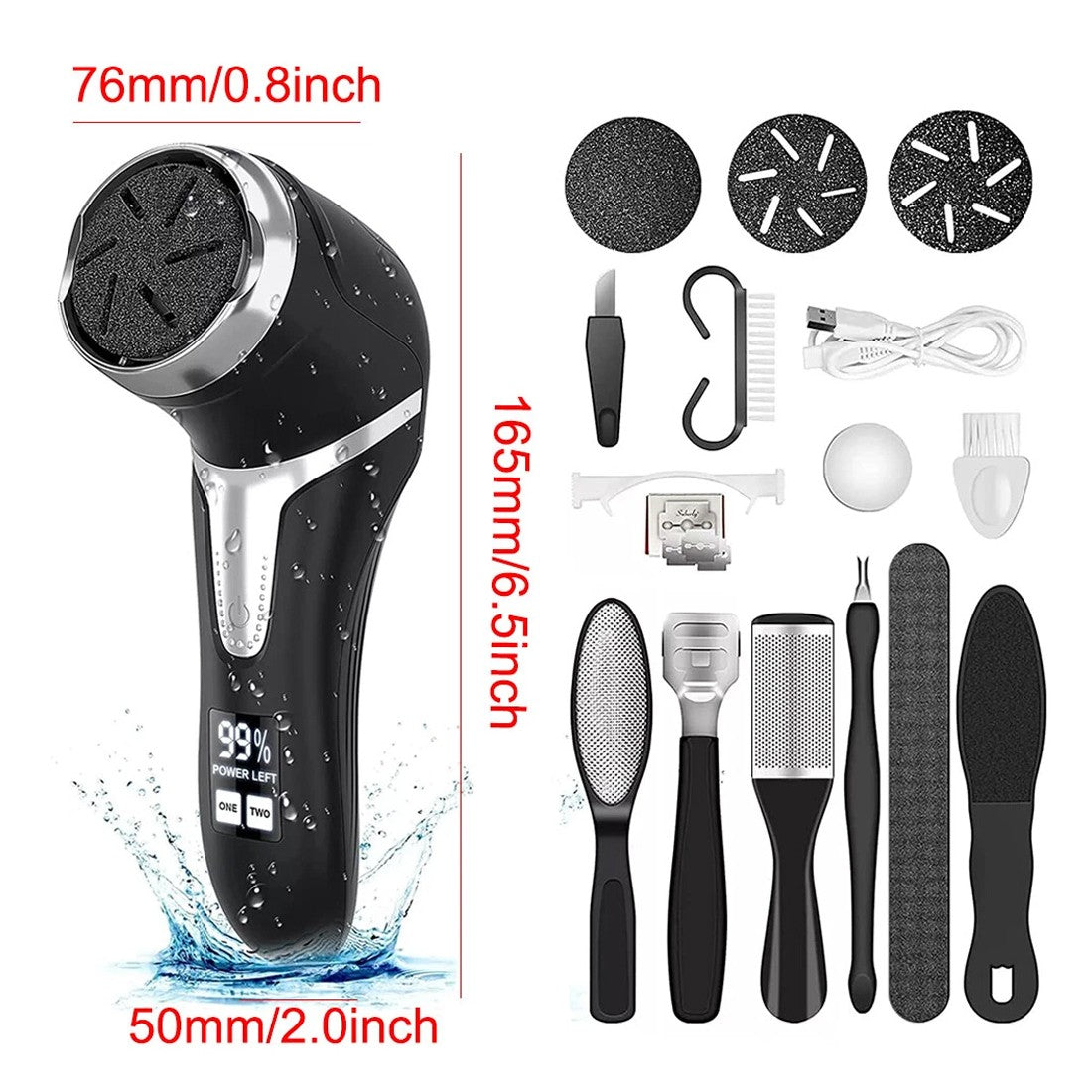 Electric Foot File Waterproof Hard Skin Remover Feet Pedicure Set Rechargeable