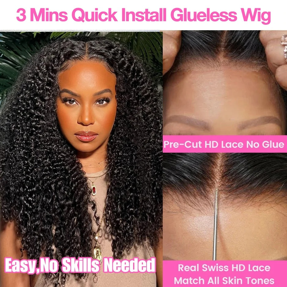 Kinky Curly Lace Frontal Wig Wear Go Glueless Wig Afro Curly Human Hair Wigs