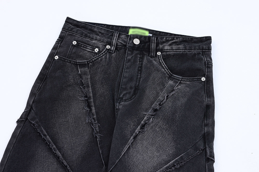 Washed And Worn Frayed Cat Beard Stitching Casual Pants