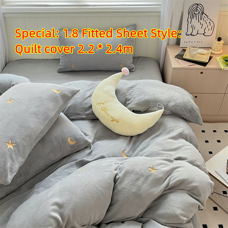 Four Piece Set Of Healing Princess Style Double Sided Velvet Coral Velvet Bed Sheets