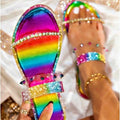 Rhinestone Rivets Flat-bottomed Colorful Sandals And Slippers Women