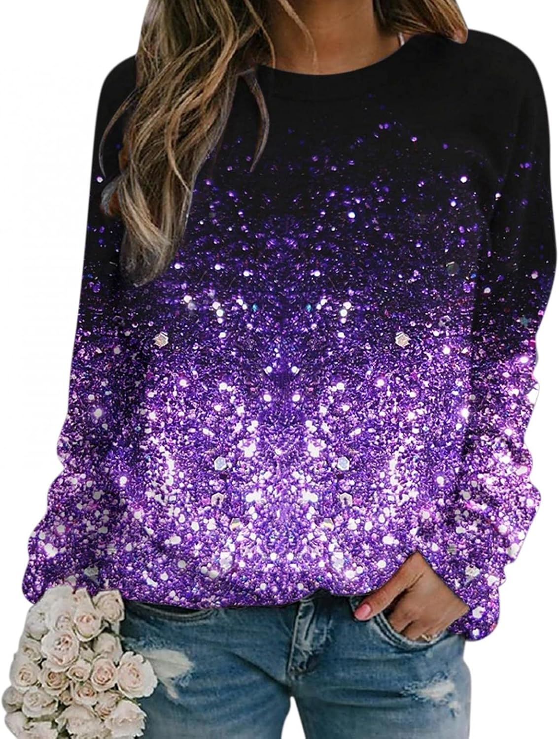 Snowflake Print Pullover Plus Size Women's Clothing