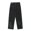Men's Digital Cat Beard Affixed Cloth Embroidered Washed Jeans