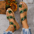 Fashion Peacock Embroidery Pattern Flat Sandals Summer Vacation Casual Clip Toe Beach Shoes For Women